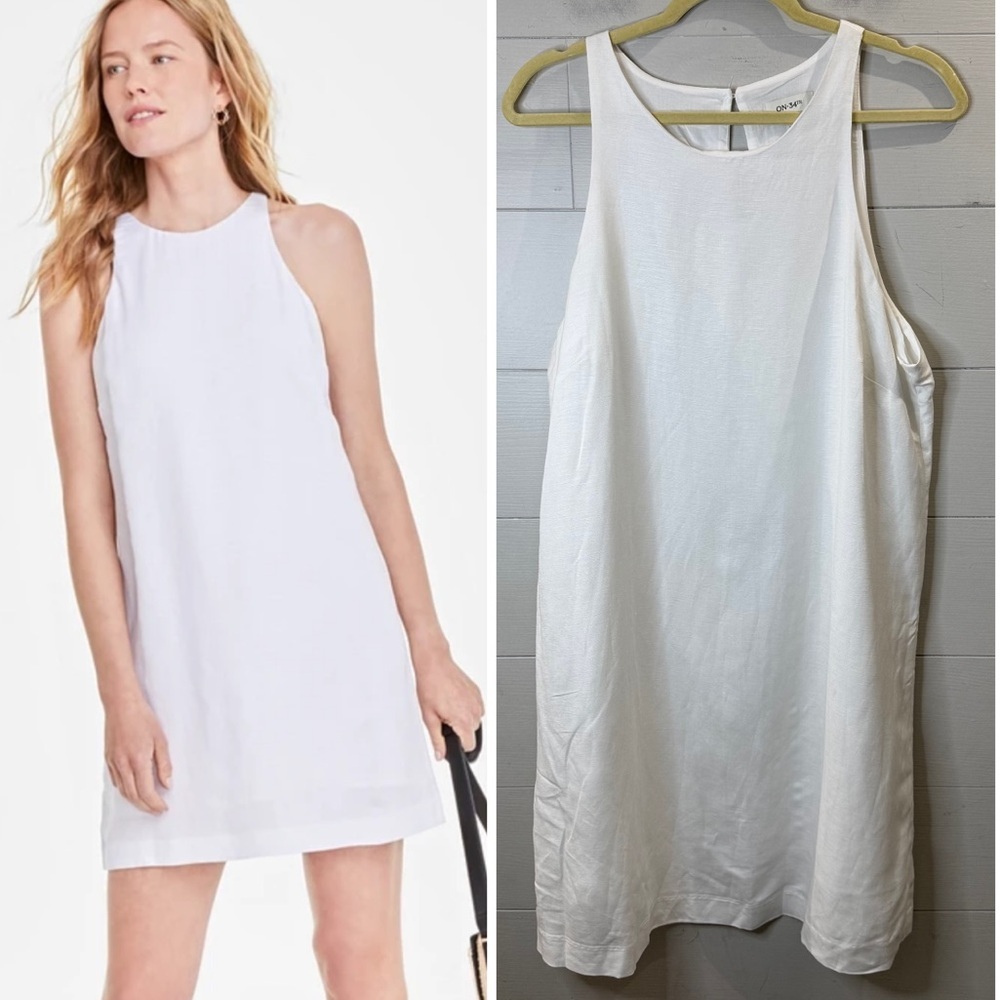 On 34th Women's Linen White Sleeveless Shift Dress Size Large